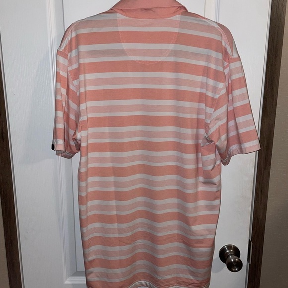 Oxford Men's Peach and White Striped Polo Shirt Size Small - Picture 2 of 4